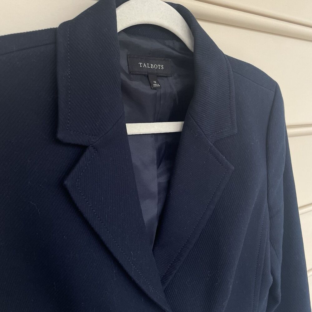 Talbots Navy Blue Structured Women's 2 Button Blazer Ribbed Cotton - 12 - Picture 2 of 8